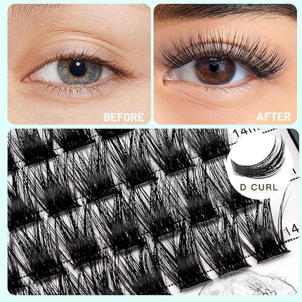 Bodermincer 120 Clusters 10mm+12mm/12mm+14mm/14mm+16mm Mixed Wide Cluster False Eyelash Individual Cluster EyeLashes Grafting Fake False Eyelashes Eyelash Extension (Black 8-10-12-14mm Mixed)