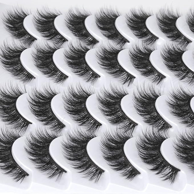 wiwoseo False Eyelashes Natural Wispy Fluffy Eyelashes 16MM Faux Mink Lashes Resuable Eyelashes Natural Look Fake Lash Extensions