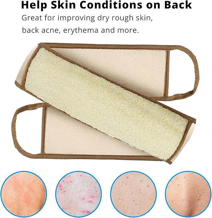 Exfoliating Natural Loofah Back Scrubber Loofah Sponge Back Scrubber for Shower, Deep Clean Your Back & Relax Your Body Bath Shower Scrubber for Men Women
