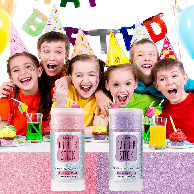 Brzeaf Waterproof Purple Glitter Stick, Shimmery&Long Lasting, Halloween Chunky Glitter for Face/Body/Hair/Eyes, Singer Concert Music Rave Festival, Glitter Stick Makeup for Women Men