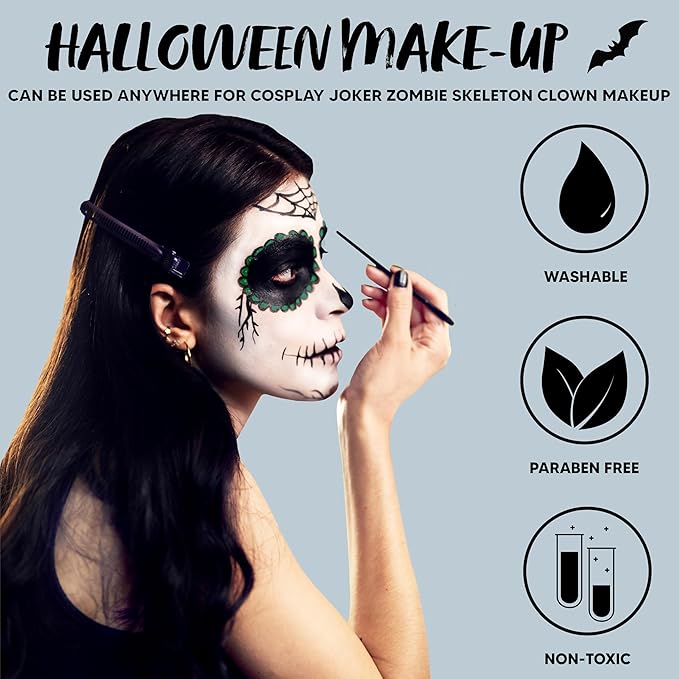 Spooktacular Creations Halloween Makeup Palette 3 Colors Face Body Paint with Brush for Zombie Skeleton Clown Witch Football Baseball Sports SFX Costume Cosplay Dress Up (7 Oz, White Black Green)