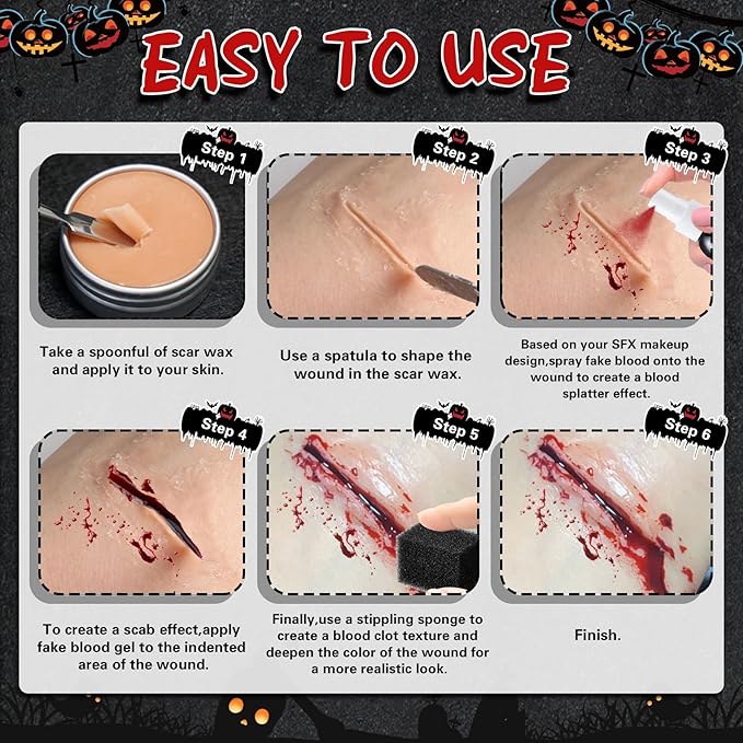 Special Effects Makeup Kit,Sfx Make up with Scar Wax,Fake Blood Spray & Gel,Clown Makeup Kit,Body Paints for Adults,All in One Halloween Make up for Zombie Cosplay Make up