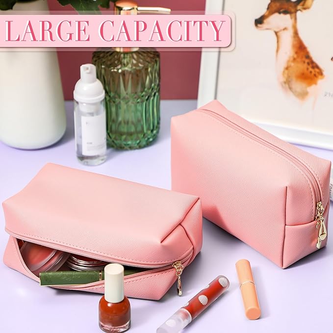 Sanwuta 9 Pcs Makeup Bags Bulk PU Double Zippers Cosmetic Bag Makeup Toiletry Pouch Portable Travel Organizers Case for Women Bachelorette Party End of The Year Bridesmaid Gift(Pink)