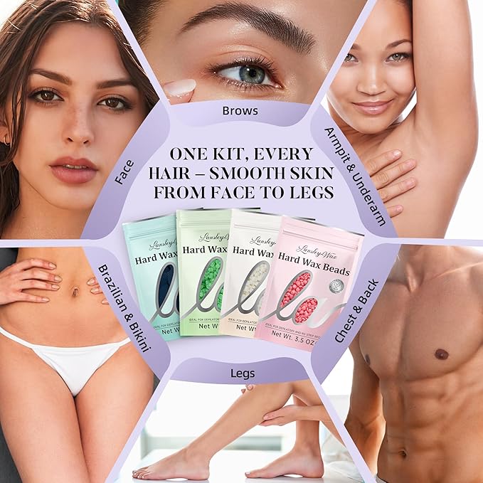 LANSLEYWAX Digital Waxing Kit for Women Men - Purple Waxing Machine with 39 Accessories - Hard Wax Kit for Arms Legs Brazilian Bikini Facial Sensitive Skin, Wax Warmer Hair Removal for Home/Salon Use