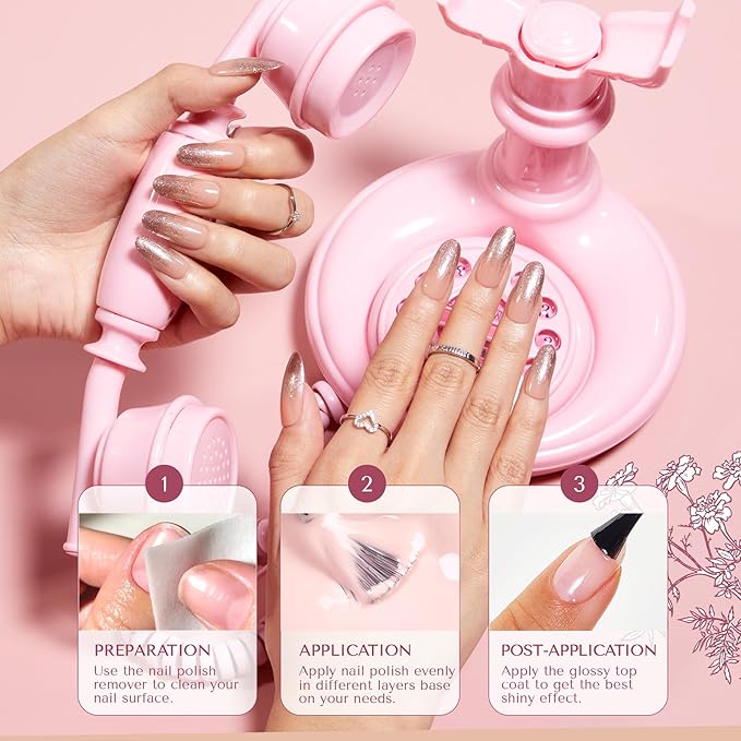 AZUREBEAUTY Pink Shades Nude Coral Champagne Glitter 8 Colors Nail Polish Set, Quick-Dry Perfect for Women Elegant Manicure Nail Art DIY Salon 10ml