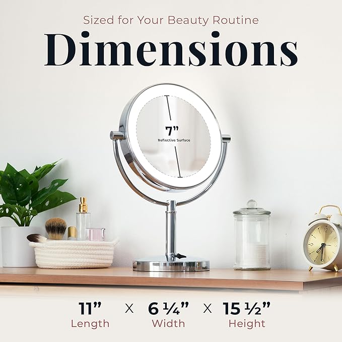 Zadro Laguna 11" LED Lighted Makeup Mirror with Magnification (Large | 15" x 11" | 10X/1X, Polished Nickel)