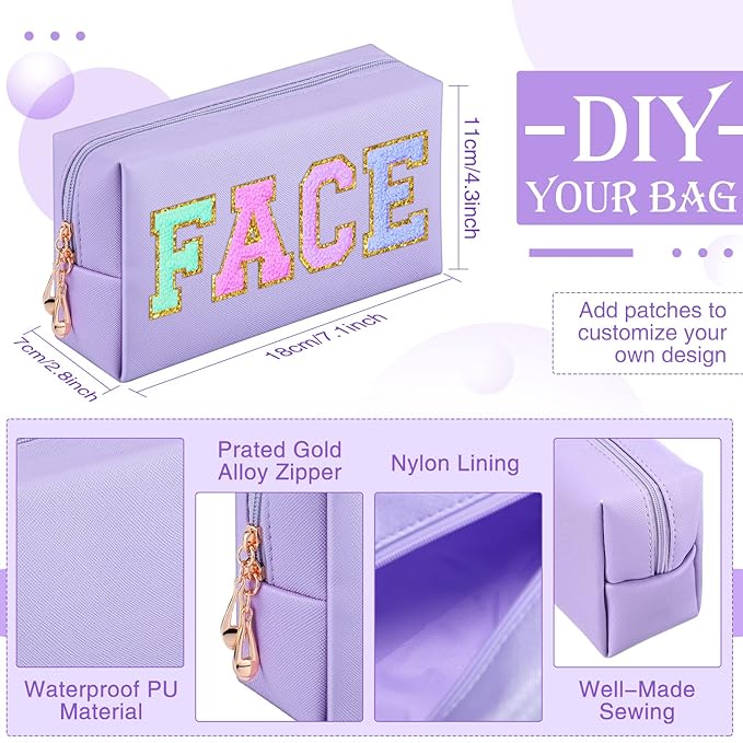 Sanwuta 9 Pcs Makeup Bags Bulk PU Double Zippers Cosmetic Bag Makeup Toiletry Pouch Portable Travel Organizers Case for Women Bachelorette Party End of The Year Bridesmaid Gift(Purple)