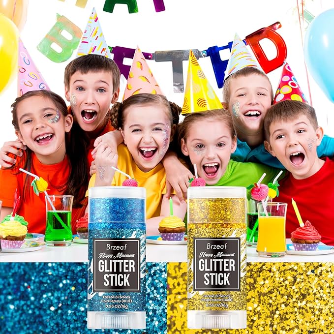 Brzeaf Waterproof Gold Glitter Stick, Face Glitter Makeup, Shimmery & Long Lasting, Chunky Glitter for Face/Body/Hair/Eyes/Lip, Singer Concert Music Halloween Christmas Rave Festival