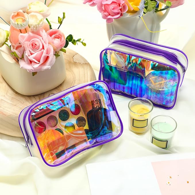 Weewooday 12 Pieces Clear Makeup Bags Cosmetic Storage Bags PVC Zipper Pouches Travel Waterproof Makeup Plastic Case for Women Organizing Toiletries Traveling Bathroom(Small,Dazzling)