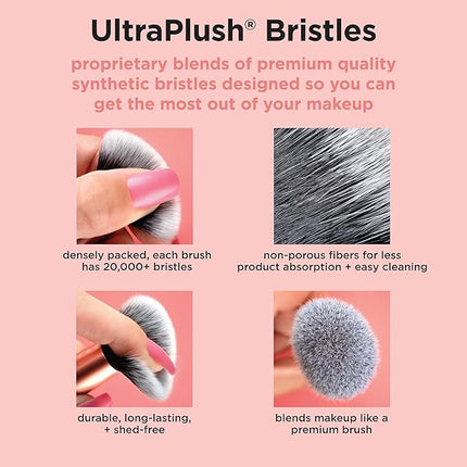 Real Techniques Double Time Brush + Lash 4 Piece Set, Dual-Ended Eye Makeup Brushes For Eyeshadow & Brows, Travel-Friendly Brush Caps For Storage, Eyelash Curler Included, Cruelty-Free