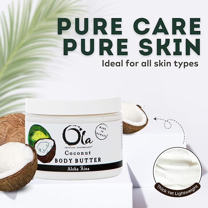Coconut Body Butter – Moisturizing with Pure Coconut Oil and Hawaiian Plant Extracts - Ideal for Dry Skin - 5.6oz