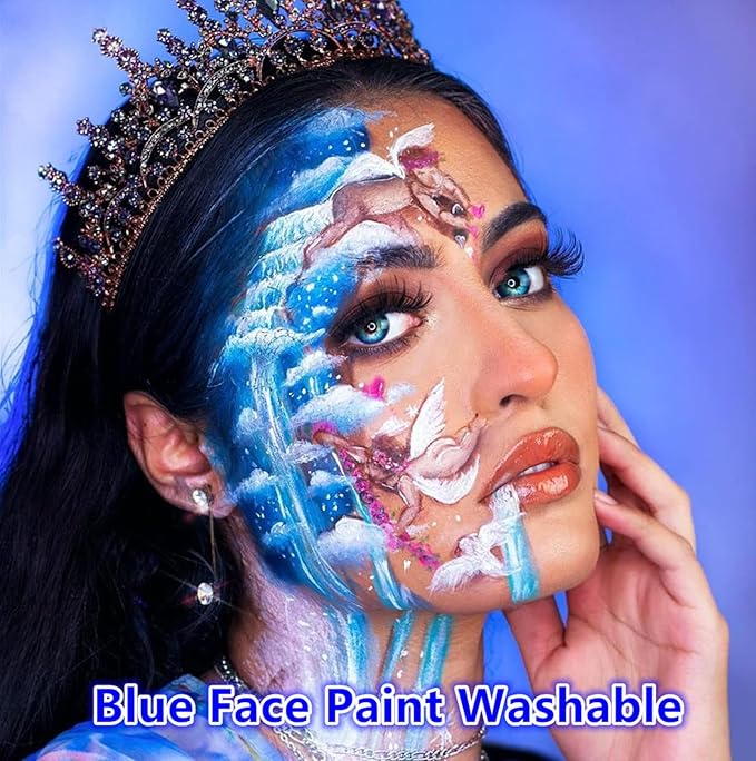 Go Ho Blue Face Paint Washable for Halloween Makeup,Creamy to Gel Water Based Body Paint Full Coverage for Cosplay SFX Smurf Mystique Avatar Clown Makeup,Blue,25g