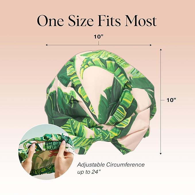 Kitsch Luxury Shower Caps for Women Reusable Waterproof - Large Shower Cap for Women and Men, Non-slip, Quick-dry Hair Cap for Long & Short Hair, Comfortable and Stylish Design - Palm Leaves