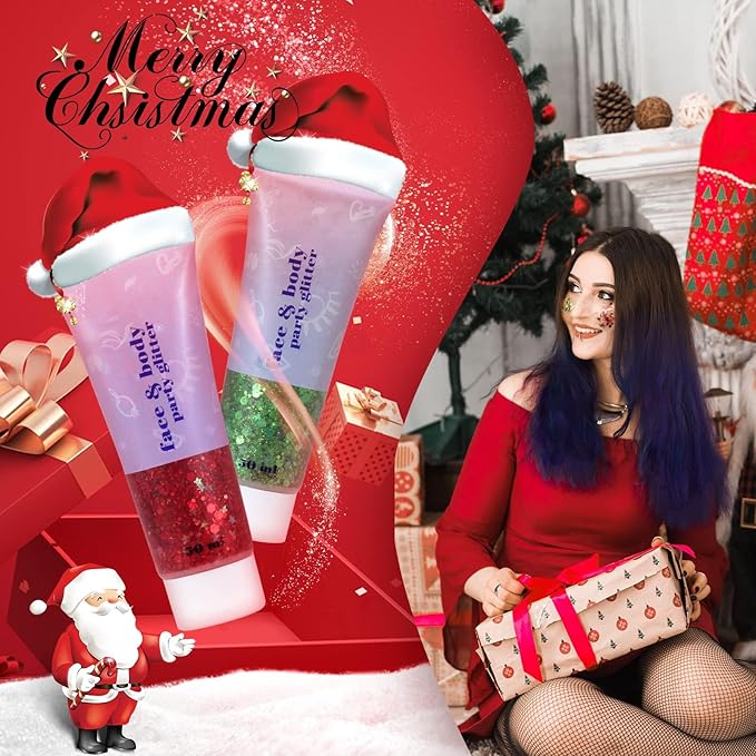 DAGEDA Body Glitter Gel, Face Glitters Body Gel Sequins Shimmer Liquid Eyeshadow, Chunky Glitter for Face Hair Nails, Holographic Cosmetic Laser Powder Festival Glitter Makeup 50ml(Red)