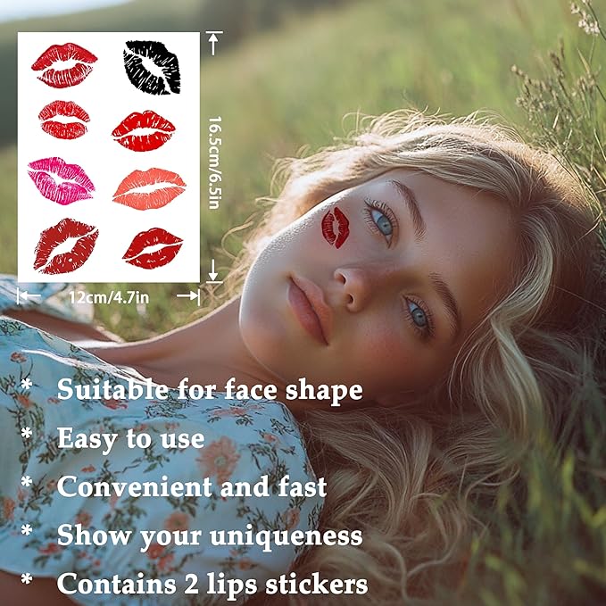 2pcs Makeup Stickers, Waterproof Face Lips Temporary Tattoo Stickers, Masquerade Stickers, Wedding Face Makeup Stickers for Women.