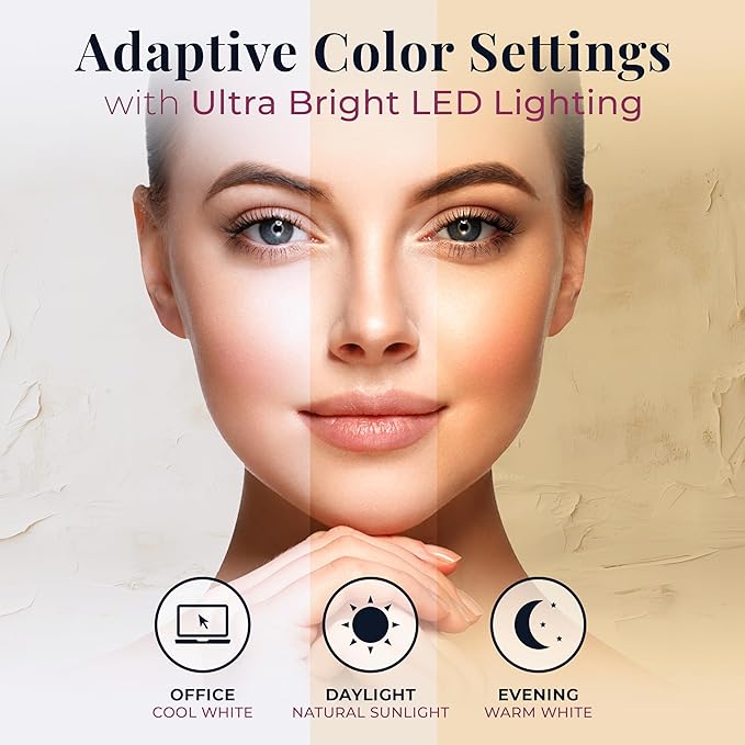 Zadro Hollywood Lighted Vanity Mirror with 15 LED Bulbs, 3 Color Light Settings, 360° Rotation Makeup Mirror Head (21" H x 18" W | 1X | Neutral)