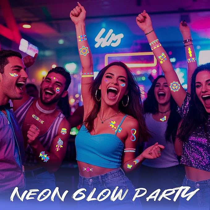 Glow in the Dark Tattoos 172 PCS – Glow in the Dark Party Supplies, Neon Body Paint Be UV Blacklight Reactive Face Temporary Tattoos for Adults, Teens | Neon Accessories, Party Favors & Decorations