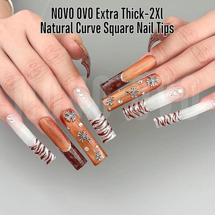 NOVO OVO Halloween XXL Shape Square Slight Curved Nail Tips No C Curve, Extra Thick Natural Curve Clear False Nails Press on, Full Cover Soft Gel Extension Fake Nail Acrylic for DIY x 15 Size 240pcs