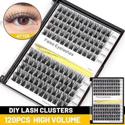 Bodermincer 120 Clusters 10mm+12mm/12mm+14mm/14mm+16mm Mixed Wide Cluster False Eyelash Individual Cluster EyeLashes Grafting Fake False Eyelashes Eyelash Extension (Black 14mm+16mm Mixed)