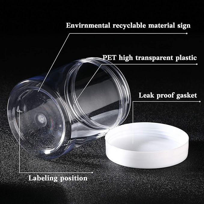 Patelai 4 Pieces Round Wide-mouth Leak Proof Plastic Container Jars with Lids for Travel Storage Makeup Beauty Products Face Creams Oils Salves Ointments DIY Making(10 Ounce,White)