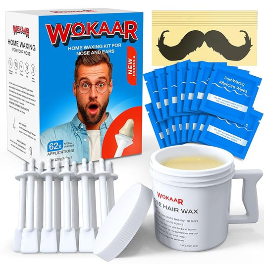 Super Nose Wax Kit Men,120g Wax, 30 Applicators | Ear & Nose Hair Removal Waxing Kit for Women | Includes 15 Balm Wipes & 10 Mustache Guards | Lasts 6 Weeks | Nasal Waxing Kit for Gift