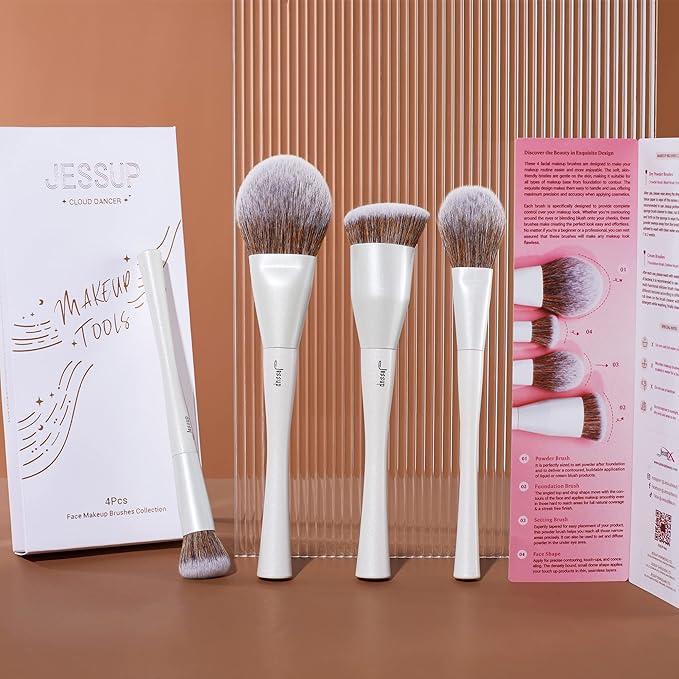Jessup Make up Brushes 4pcs Face Makeup Brushes Set for Foundation Concealer Blush Contour Powder Highlighter, Pearl White T344