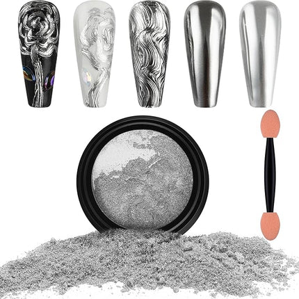 Artdone Chrome Nail Powder, Silver Iridescent Aurora Powder Metallic Mirror Effect Pigment Pearlescent Mermaid Pigment Pearl Glitter Dust Kit, Nail Art Decoration, Resin Craft