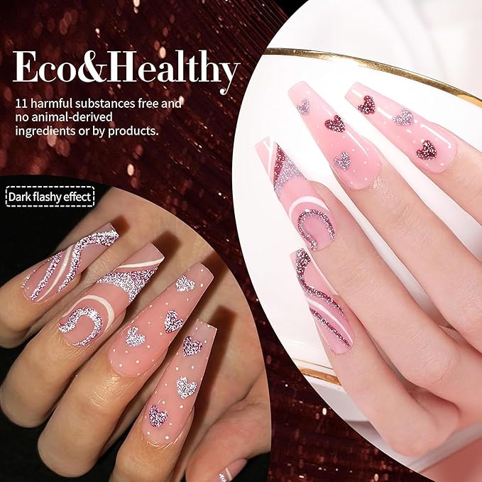 Born Pretty Reflective Red Glitter Gel Polish Christmas Glitter Gel Polish Sparkly Shiny Disco DJ LED Nail Polish Varnish Silver Red Black Colors Collection 6PCS 7ML