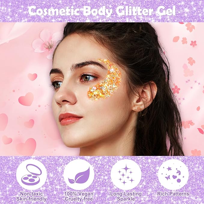 Yosca Body Glitter Gel, 30ML Gold Chunky Face Glitter, Cosmetic Hair Glitter Lotion for Christmas Theme Makeup Party Concert Mardi Gras Rave Accessories - Morning Easter