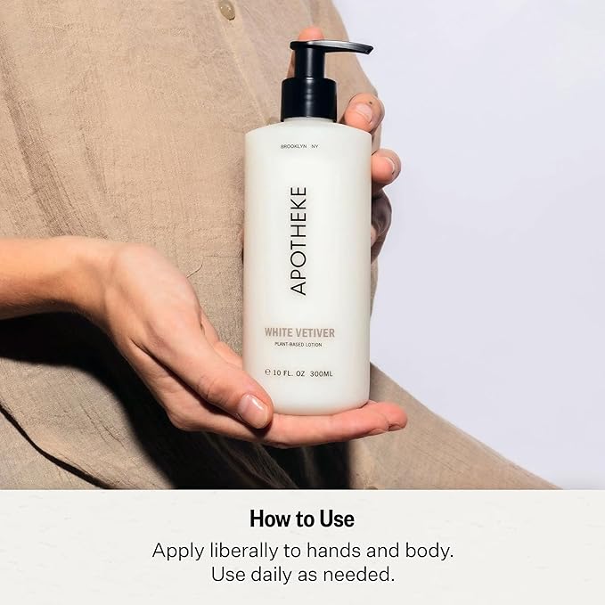 Apotheke Scented Hand & Body Lotion, White Vetiver - 10 Fl Oz Nourishing Body Moisturizer Cream for Dry Skin - Gentle Daily Skincare for Men & Women with Natural Ingredients, All Skin Types