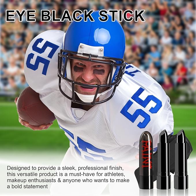 2 Pcs Black Face Paint Stick Eye Black Football Softball Baseball Lacrosse Sports Eyeblack Battle Paint Halloween Body Paint Makeup Cosplay SFX Costume Party Waterproof Face Painting Kit