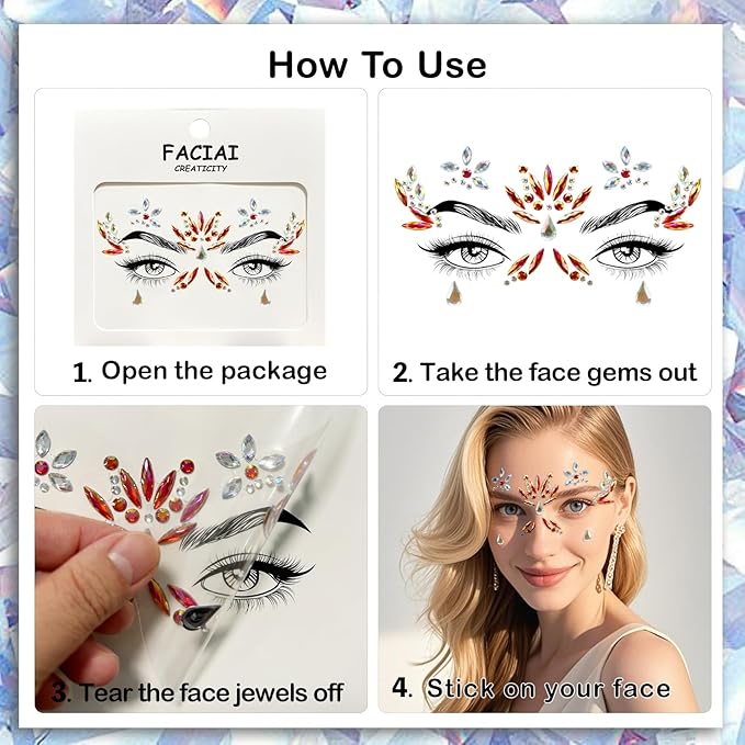12 Sets Face Jewel Face Gems Mermaid Glitter Rhinestone Crystal Stickers Waterproof Eyes Face Temporary Tattoos for Party,Rave Festival,Carnival,Holiday Costumes,Rave Accessories,Makeup