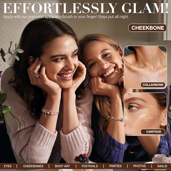 Golden Glitter Freckles Face Tattoo - Waterproof Sparkle Makeup Patches, 6 Count: Essential for Music Parties & Festivals