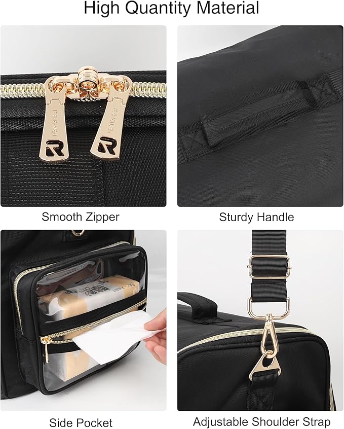 Extra Large Makeup Bag Makeup Artist Bag Professional Cosmetic Bag Travel Organizer Train Case with 4 Small Packet and Adjustable Dividers(Black, Extra Large)