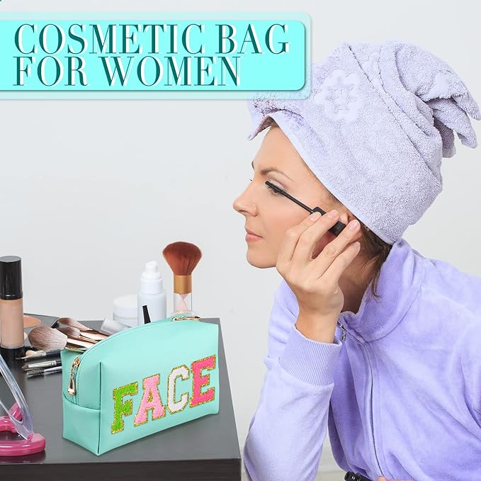 Sanwuta 9 Pcs Makeup Bags Bulk PU Double Zippers Cosmetic Bag Makeup Toiletry Pouch Portable Travel Organizers Case for Women Bachelorette Party End of The Year Bridesmaid Gift(Green)