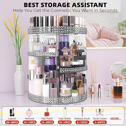 360 Degree Rotating Makeup Organizer, Extra Large Capacity Cosmetic Storage Unit, Removable DIY 7 Layers Skincare Organizer, Acrylic Beauty Perfume Organizer for Vanity Countertop (Gray)