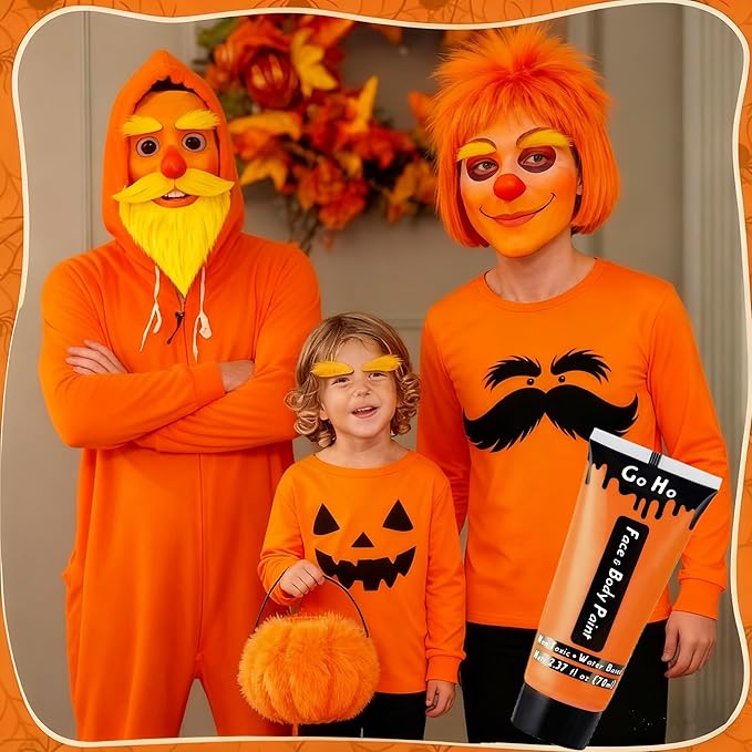 Go Ho Orange Body Paint Washable(2.37oz/pc),Water Based Cream Orange Face Body Paint for Starfire SFX Cosplay Costumes Festivals Halloween Pumpkin Makeup