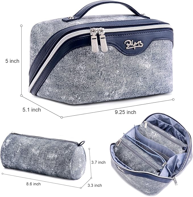Travel Makeup Bag Cosmetic Bags for Women: 3 Sets Large Capacity Make up Bag - Portable Toiletry Bags with Handle for Women(05-Dark Blue)