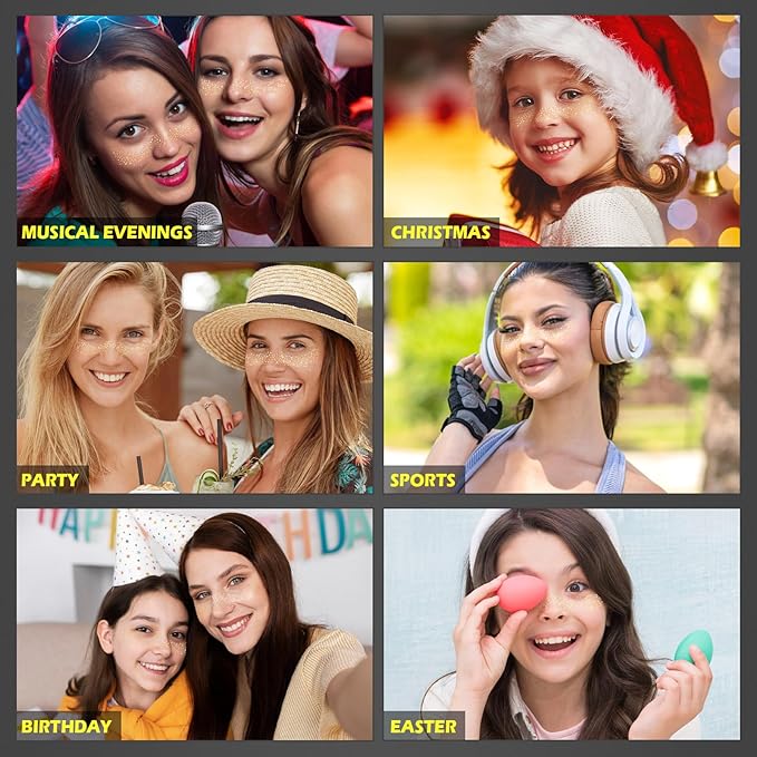 Face Glitter Freckles Tattoo, Glitter Face Makeup Patches, Body Glitter Sparkle Freckles Stickers for Women Kid, Festival Concert Carnival Party Halloween Decor Rave Outfits, 24PCS Gold Glitter