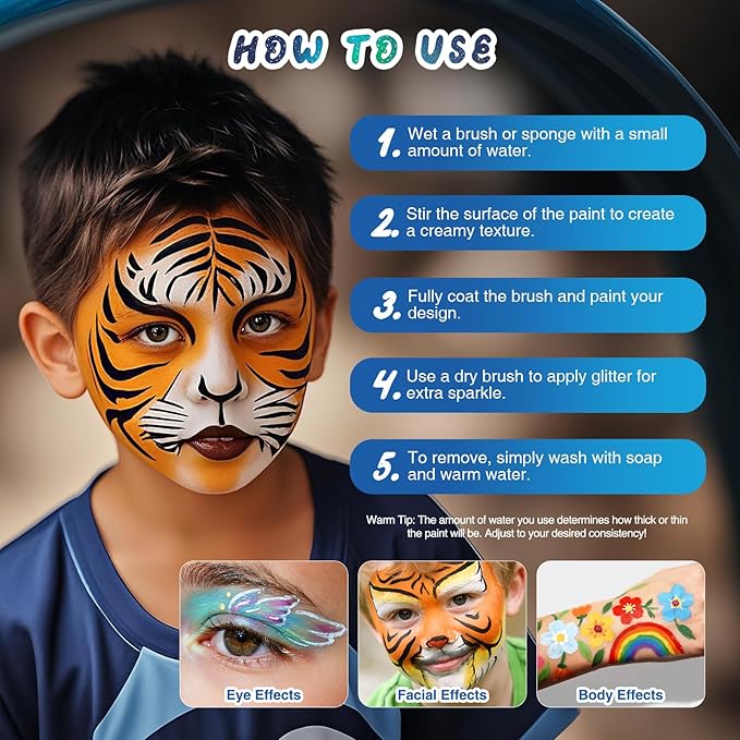 Face Painting Kit for Kids - 42 Colors Professional Face Paint Kit,Non-Toxic face Paint With Stencils, Brush, Gems. For Carnival, Halloween, Costume Makeup and Any Creative Activity with Kids
