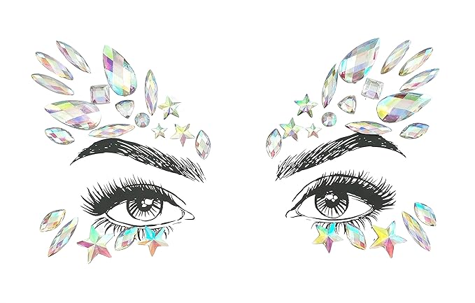 6 Pcs Festival Gems, Glitter Rhinestone Rave Face Jewels, Crystals Stickers, Eyes Body Temporary Tattoos