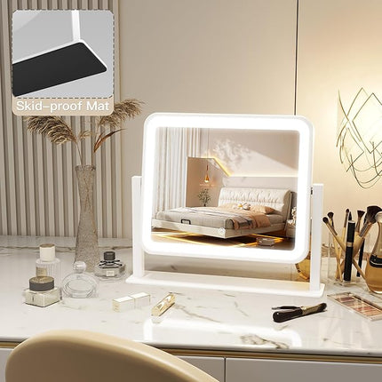 ROLOVE Vanity Mirror with Lights, 14"×12" LED Makeup Mirror, Lighted Makeup Mirror with Lights, Smart Touch Control 3 Colors Dimmable, Lighted Up Mirror for Makeup Desk, Bedroom, Women Gift