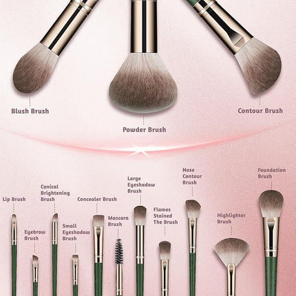 Makeup Brush Set, Premium Synthetic 14 Pcs Makeup Brushes, Travel Makeup Brush Set for Foundation, Concealer, Blush and Eyeshadow Brush(Green)