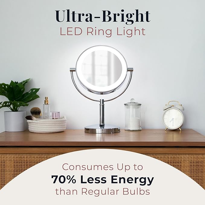 Zadro Laguna 11" LED Lighted Makeup Mirror with Magnification (Large | 15" x 11" | 5X/1X, Polished Nickel)