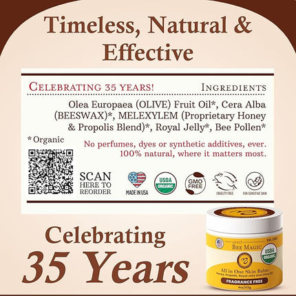Sweet Bee Magic All In One Healing Organic Balm - Natural Skin Healing Cream, Beeswax Balm for Dry Skin, Face & Body Moisturizer - Certified Organic, All Natural Aid - 1 Jar (4oz)