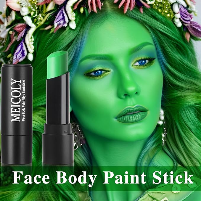 MEICOLY Lime Green Eye Black Stick,Waterproof Eye Black Baseball Softball Football Lacrosse,Hunting Camo Paint,Green Face Body Paint Stick for Halloween SFX Witch Hulk Cosplay Makeup