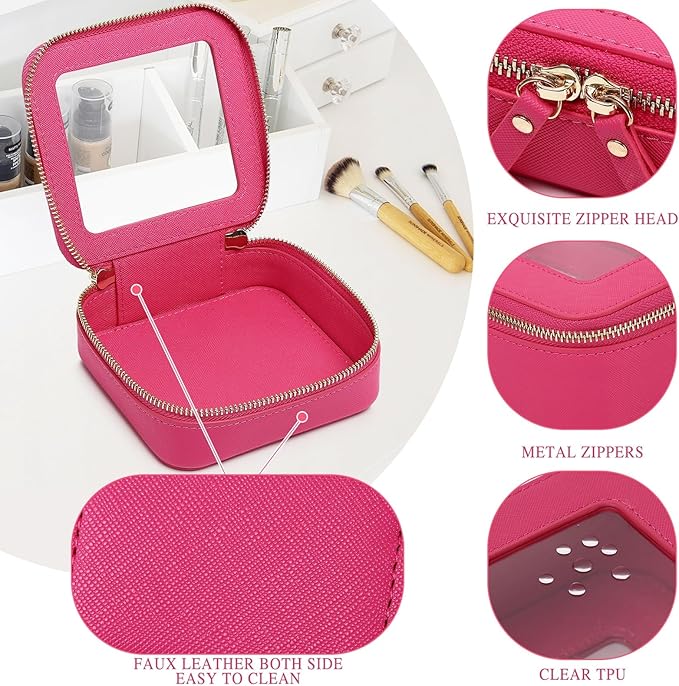 Pinkmik Small Makeup Bag Mini Clear Cosmetic Makeup Case & Toiletry Bag with Zipper Women's Purse Organizer & Car Essentials (X/Fuxia, MINI),