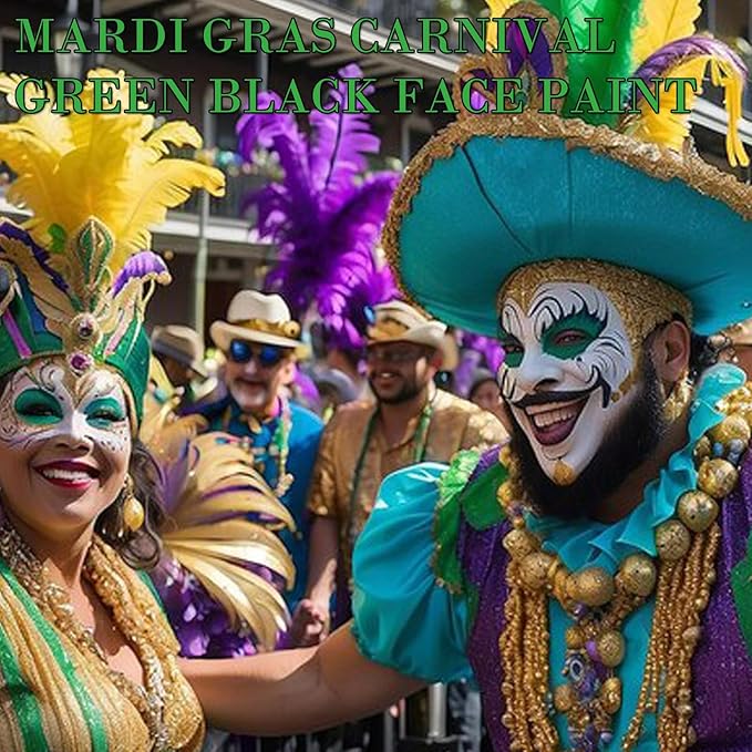 Black White Green Face Body Paint 1.01 oz/pc with 3 Sponges,Green Water Based Face Painting Cosplay Kit, Hunting Hulk Halloween SFX Witch Makeup Cream Face Paint,3 oz