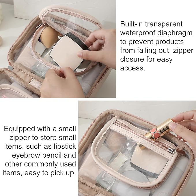 Veki Transparent Makeup Bag Travel Cosmetic Bags Case Waterproof Toiletries Bag Large Capacity Open Storage Bags Organizer With Zipper, Portable Make Up Organizer for Women and Girls