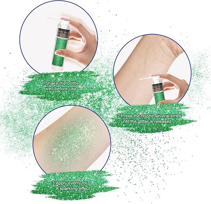 Hair and Body Glitter Spray, 1PC St Patricks Day Accessories Hair Glitter Extra Fine Face Shimmer Powder for Clothes, Festival Loose Sparkle Powder for Rave Nail Art Easter Crafts (Green)